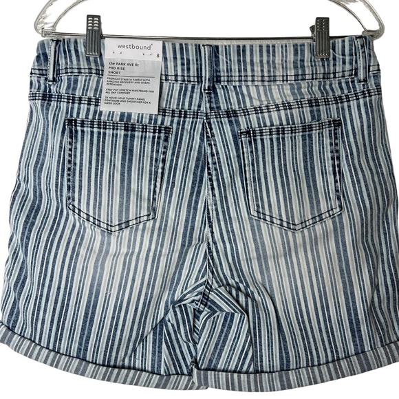 Westbound Park Avenue Fit Blue & White Striped Mid Rise Short - Picture 4 of 9
